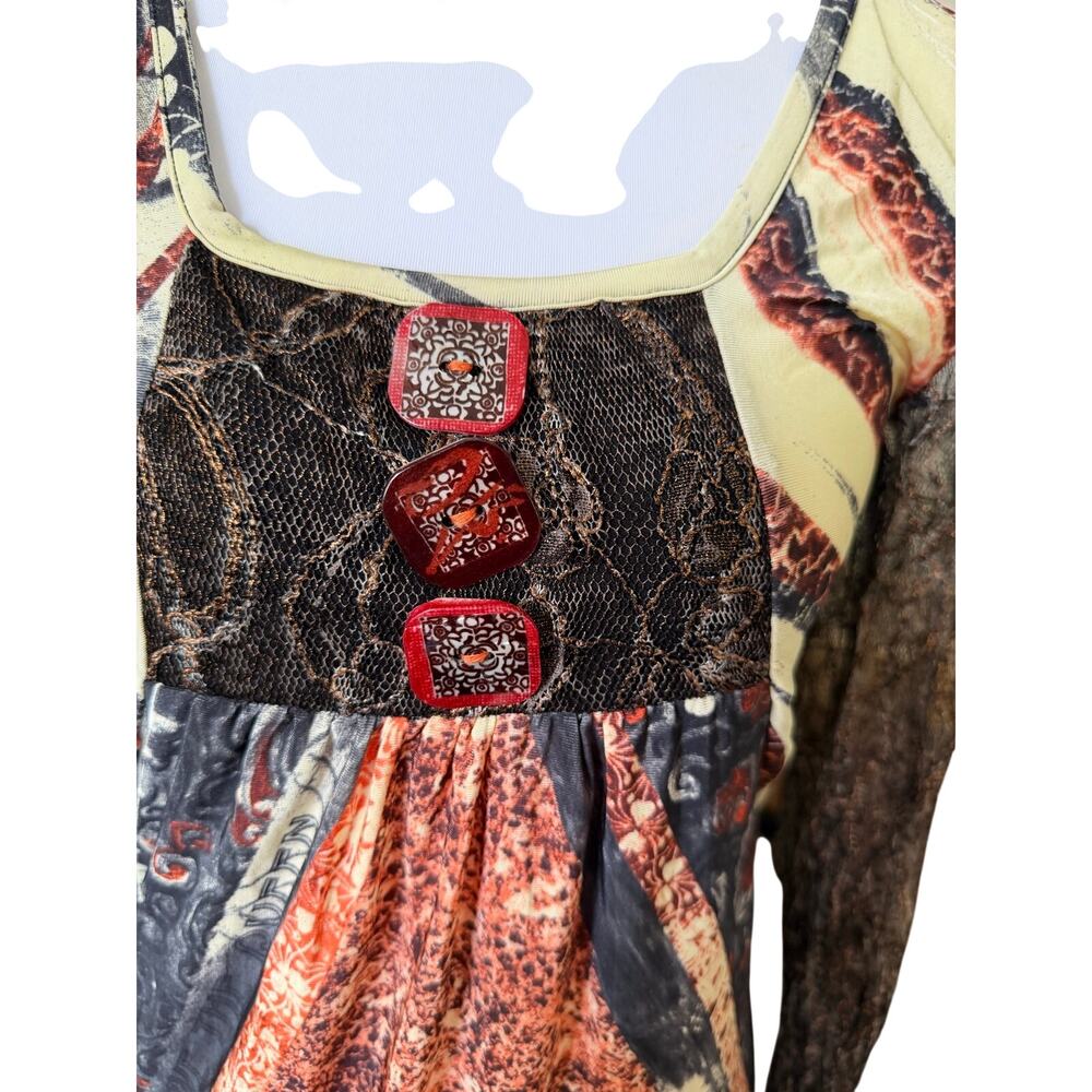 Save The Queen Long Sleeve Mesh Lace Patchwork Top Y2K Italian Boho Size S/M - Picture 2 of 7
